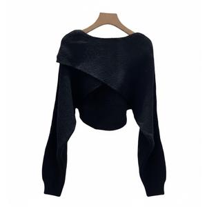 Open Back, Black Wool Front Sweater