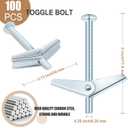 Yaocom 100 Pcs 1/4" x 3" Toggle Bolts Butterfly Screws Anchors Heavy Duty Wall Anchors for Drywall with Wing Nuts for Hanging Heavy Objects on Drywall