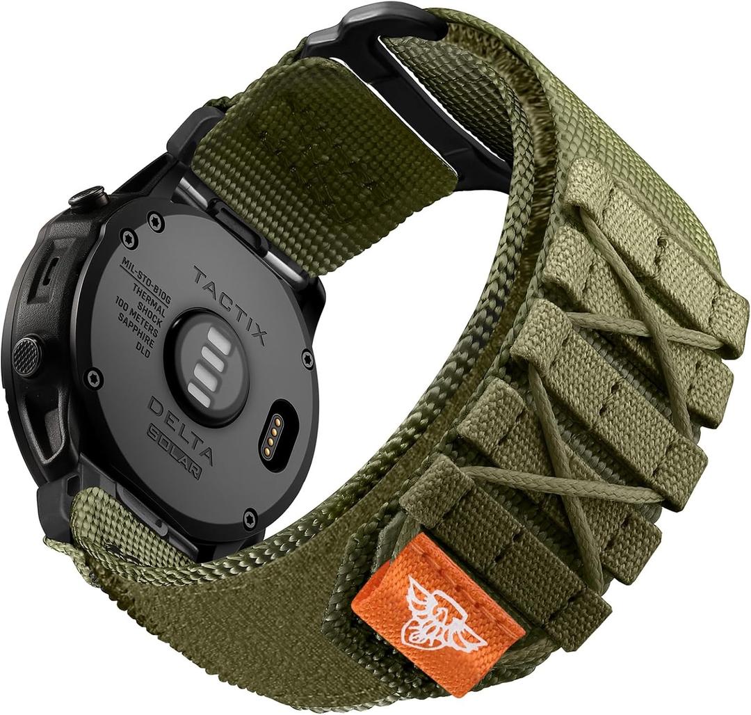 Bandletic Tactical Nylon Compatible with Garmin Fenix 7X 6X 5X Watch Band - 26mm Quick Fit Rugged Strap for Fenix 8 51mm/7X 6X Pro/5X Plus/3/3 HR/Instinct 2X Solar 3 50mm /Enduro/Quatix/Tactix/Epix, Army Green, Size: 26mm - Medium (175-190mm)