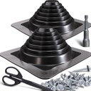 VIVIDA #3 Metal Roof Pipe Flashing Boot Kit, Flexible Roof Jack High Temp Silicone Vent Boot for Pipe OD 1/4" to 5", Square Base, Screws & Hex Socket & Scissors Included, Black, 2 Pack Set of 2