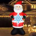 7FT Christmas Inflatable Outdoor Decoration Blow Up Santa Claus Hold Snowflake Yard Decor Built-in LED Lighted Xmas Garden Lawn Patio Party Holiday Ornaments