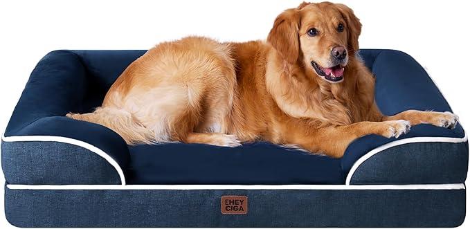 EHEYCIGA Orthopedic Dog Beds for Large Dogs, Waterproof Memory Foam Large Dog Bed with Sides, Non-Slip Bottom and Egg-Crate Foam Pet Couch Bed with Washable Removable Cover, nav(41.0"L x 27.0"W x 6.5"Th)