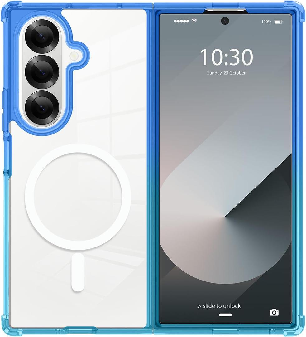 tharlet Designed for Samsung Galaxy Z Fold 7 Case [Compatible with MagSafe] [Crystal Clear Anti-Yellowing] Slim Fit Women Girls Soft TPU & Hard PC Back Cover for Galaxy Z Fold 7, Blue