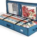 Hearth & Harbor Wrapping Paper Storage Container - Christmas Storage Bag with Interior Pockets - Gift Wrap Organizer Fits Up to 22 Rolls of 40" - Tear Proof, Blue (Medium)
