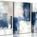 3 Pcs Navy Blue Abstract Canvas Wall Art Modern Minimalist Neutral Blue and Grey Paintings Pictures Wall Decor Poster Print Artwork for Living Room Bedroom Office Home Decoration