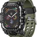 amBand Rugged Case with Band for Apple Watch 44mm, Compatible with iWatch Series SE 3/SE 2nd Generation/SE/6/5/4, Military Grade Shockproof Bumper Cover, Tactical Band for Men, Army Green