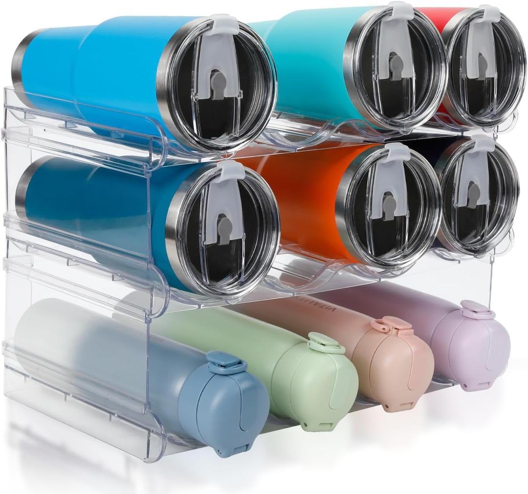 Stackable Water Bottle Organizer, Large Compartment Water Bottle Holder, 3 Tier Water Bottle Organizer for Cabinet, Water Bottle Rack for Kitchen Organization and Storage - Hold 12 Bottles (3 Pack)