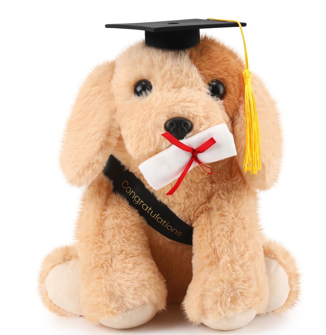7 inch Graduation Puppy Plush,Stuffed Figure Graduates Gifts for Fans Room Decor (Bear-01-khaki-black-18cm)
