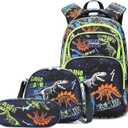 Cusangel 3Pcs Boys Dinosaur Backpack Set with Lunch Box Pencil Case, Dinosaur Backpack for Kids