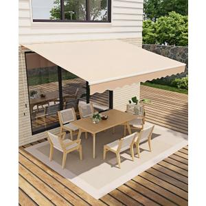 GarveeLife 13 ft x10 ft Manual Retractable Awning, Waterproof Sun Shade Patio Awning, Heavy Duty Aluminum Frame, 280 g Polyester Fabric, Adjustable Roll Out Awning for House, for Deck, Porch, Beige