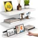 White Floating Shelves for Wall – Rustic Wood Wall Shelves with Metal Brackets for Bathroom, Bedroom, Kitchen, or Living Room Decor Organization – Set of 3