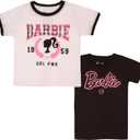 Barbie Girls T-Shirts 2-Pack, Short Sleeve Tees 2-Pack Bundle Set for Girls (White)