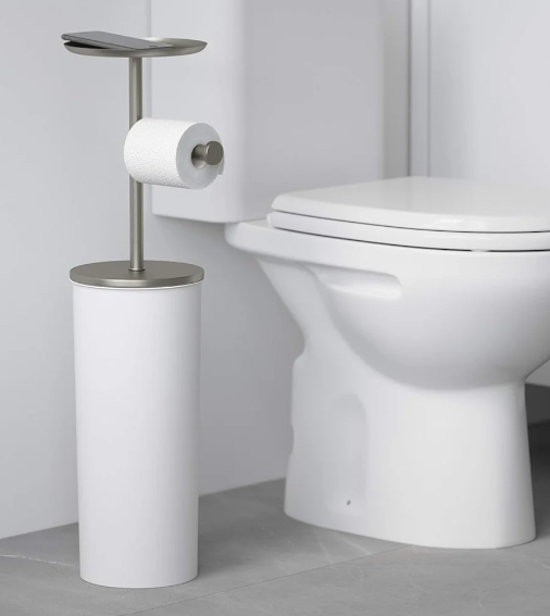Umbra Portaloo Toilet Paper Stand and Reserve, White/Nickel