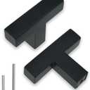 Hardware Handle, 2 Pack Square T-Shaped Cabinet Pulls, Matte Black, Stainless Steel, 1.9 inches, Cupboard Cabinets Drawer Knobs (Single Hole (0 inch Centers/0mm))