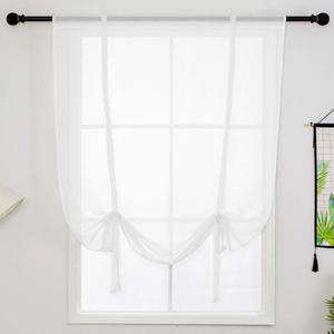 vctops Solid Color Sheer Voile Window Curtains Light Filtering Tie Up Shade Adjustable Balloon Drapes Treatment for Small Window,1 Panel (24" x 47",White)