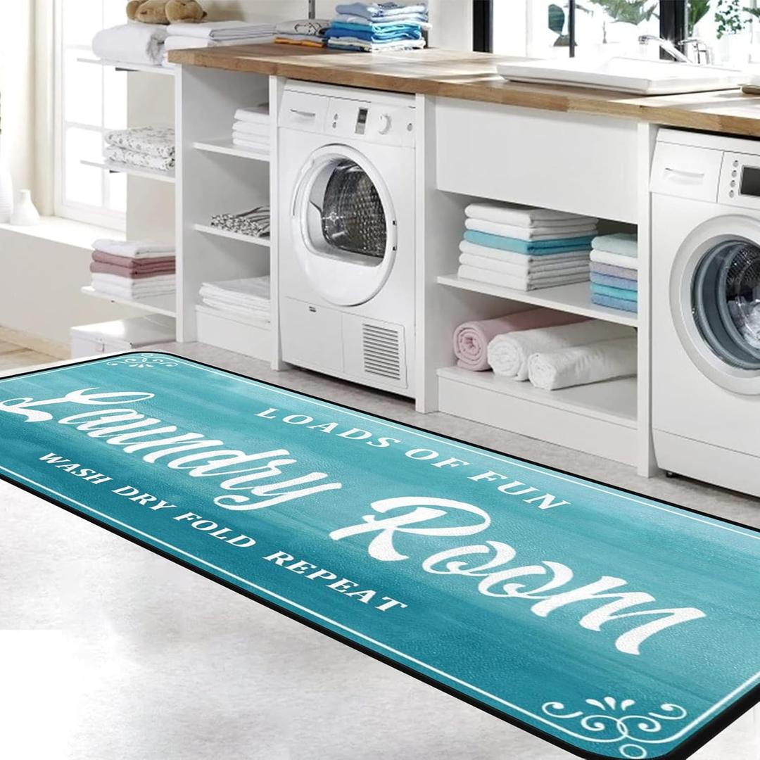 Laundry Room Rug Non Slip Floor mats Farmhouse Large Laundry Rugs for Laundry Runner Room Mat Washer and Dryer Carpet Laundry Room Decor 24x72inch(Turquoise)