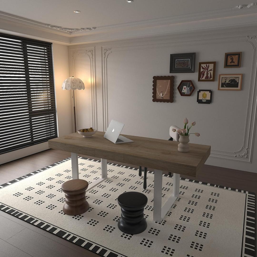 Ball & Cast Expandable Dining Table for 6-10,63-78.7" Transformer Kitchen Table W/Tapered U-Shaped Legs, Farmhouse Rectangular Extendable Dining Room Table for Small Space, White+Oak