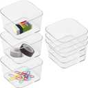 6pcs Clear Acrylic Storage Container, Desk Organizer Drawer Square Tray, Small Makeup Vanity Storage Bins Widely for Kitchen Cabinet, Tool, Office Desk, Gadgets, Pens, Paper Clips, No Lid