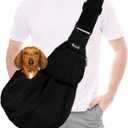 SlowTon Dog Carrier Sling - Thick Padded Shoulder Strap Adjustable Dog Carriers for Small Dogs, Puppy Carrier Purse for Pet Cat with Front Zipper Pocket Safety Belt Machine Washable Waterproof Black L