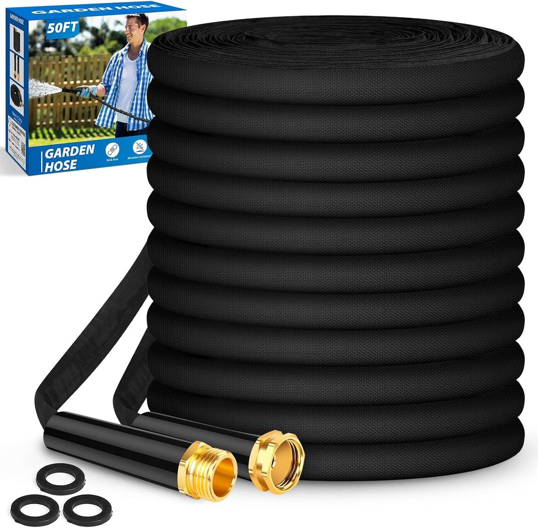 Garden Hose 50 FT, Non-Expanding, Lightweight Water Hose with 3/4", Easy Storage, Portable and Flexible Kink-Free PVC Inner Core, 500 PSI Burst Strength Outdoor Hose for Garden, Yard and Lawn