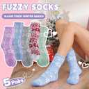 Fuzzy Slipper Socks Thick Fluffy Warm Winter Cozy Plush Soft Sleep Home Socks for Women Men (Medium, Snowflake)