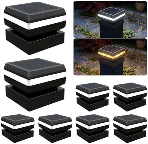 BH Railing Modern Solar Post Cap Lights - 8 Pack, 2 Modes LED(3000K/6000K) Deck Fence Cap Light for 2x2, 2.5x2.5, 3x3 Posts, IP65 Waterproof, Decoration for Patio, Porch