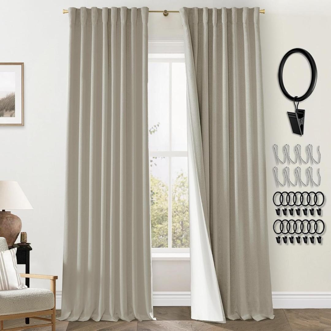 PANELSBURG Taupe Curtains for Living Room 84 Inch Length 2 Panels Set,Neutral Black Out Thermal Pleated Linen Blackout Curtain Drapes for Bedroom Windows 84 Inches Long,Warm Taupe (52"W x 84"L (Pack of 2), Taupe)