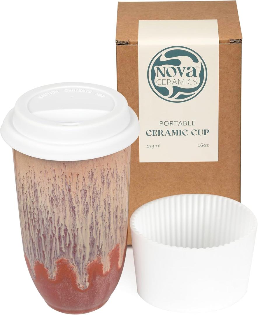 NOVA CERAMICS Travel Coffee Cup Travel Coffee Tumbler  On the Go Coffee Mug  Microwave & Dishwasher Safe Green CoffeeTumbler - Gifts For Women Men Him Her  16oz  Jupiter