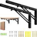 16 Inch Folding Shelf Brackets, 2 Pcs Heavy Duty Metal Collapsible Shelf Bracket Wall Mounted Brackets for Fold Down Table Wall Mounted Brackets for Shelves Space SavingMax Load: 132 lb