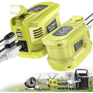 2 Packs Real 200W Power Inverter Compatible With Ryobi, VoLtTech Battery Inverter DC 18V to AC 110V Portable Phone Charger Generator Power Supply with 2 USB Ports & 1 Type-C & 1 AC Outlet (No Battery)