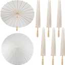 SAYAYA 6 Pieces 33 Inches Large White Paper Umbrellas Parasol Decorative Chinese Japanese Parasol Rainproof Oiled Paper DIY Painting Umbrellas for Wedding Bridal Showers Party Decor (6 PCS)