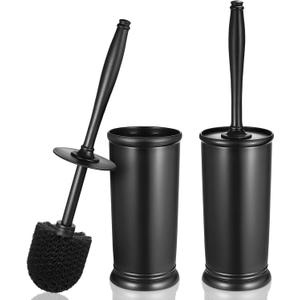 Toilet Bowl Brush Holder Set: 2 Pack Modern Deep Cleaning Bathroom Toilet Scrubber with Caddy for Rv - Rim Decorative Accessories Cleaner Brushes for Toilet - Black