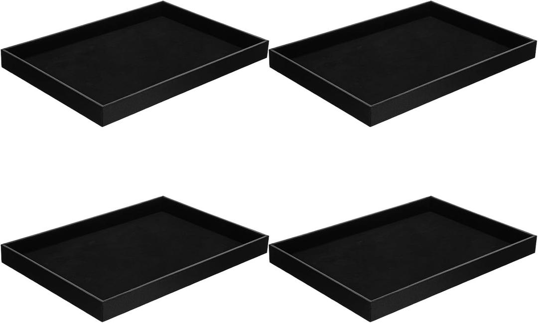 Stackable Jewelry Trays - 4Pcs Black Velvet Jewelry Tray Showcase Display Plate for Necklace Bracelet Ring Organizer