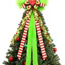 Red Green Christmas Tree Topper Bow 45"x13" Large Furry Bow Tree Topper Christmas Green Elf Decorations Furry Monster Elf Ornaments for Holiday Xmas Ornament Indoor Outdoor Decoration