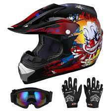 Adult Motocross Dirt Bike Helmet with Goggle, Gloves & Mask - DOT/FMVSS-218 Off-Road Motorcycle & ATV Helmet with Adjustable Sun Visor (Small, New Blue Flame) M