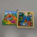 Wooden Dinosaur Block Puzzles for Kids Ages 3-5 with Baby Book, Jigsaw Puzzles Preschool Educational Interactive Toys Gift for Boys Girls, Wood Dino Cube Puzzles for Toddlers 2 3 4 5 6 Years Old