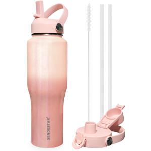 SENDESTAR Water Bottle,Wide Mouth Stainless Steel Vacuum Insulated Double Wall Keep Liquids Cold or Hot All Day,Sweat Proof Sport Design,Fit Car Cup Holder,Buling Pink Gradient,40 Ounces