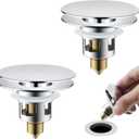 Universal 2PCS Bathroom Sink Stopper 2 in 1 Pop Up Metal Sink Drain Strainer with Hair Catcher, Fit for 1.1~2.36" Sink Basin Hole, Not for Bathtub, Big Cover Cap, Anti-clog, Chrome
