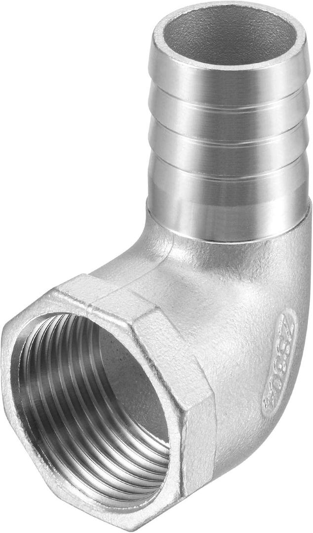 uxcell 304 Stainless Steel Hose Barb Fitting Elbow, 25mm Barbed x 1" NPT Female Pipe Connector Adapter for Water Fuel Air