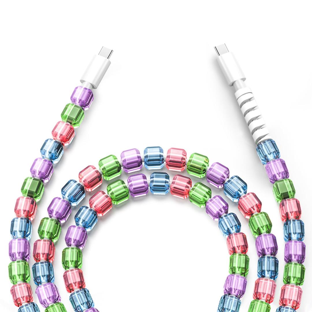 ATESSON USB C to USB C Cable 3.3FT 60W Fast Charging Cord Cute Beaded Phone Charger Cord for iPhone 15 16 17 Pro Max for iPad for Galaxy S25 S24 and More, Type C Cable for Women Girls Color