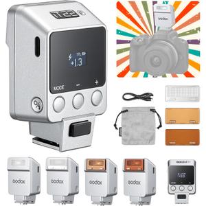 Godox iT22-S Mini TTL Silver Camera Flash for Sony Camera - Upgraded from iM22, New TTL Mode & Magnetic Accessories, 52g Weight, 700+ Flashes, 1.5s Recycling, USB-C Charging