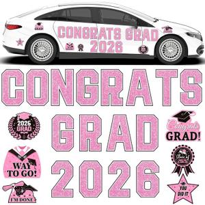 JULMELON 2026 Graduation Car Decorations, 22 Pcs Magnetic Graduation Decor Set for Car Parade Party Celebration (Pink)
