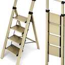 HillhutApex 4 Step Foldable Aluminum Step Ladder with Handgrip, Anti-Slip Pedal, 330 lbs Capacity, Lightweight & Portable for Home, Kitchen, Office, Garage (Gold)