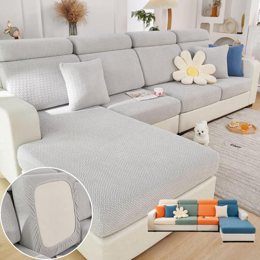 Soothing Home Sofa Covers, Sofa Hero Covers, Wear-Resistant Universal Couch Covers Washable Stretch Sectional Couch Cushion Covers (Light Grey,Chaise Cover)