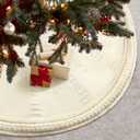 Christmas Tree Skirt 48 Inch Large - Knit Knitted Thick Rustic Tree Skirt Decor for Thanksgiving Xmas Holiday Party Winter Farmhouse New Year Decoration Indoor Outdoor(Cream) (Beige)