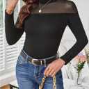 GORGLITTER Women's Turtleneck Long Sleeve Fall Tops Y2K Dressy Mock Neck Sexy Sheer Mesh Casual Going Out Tees Top 2025 (Black, XL)