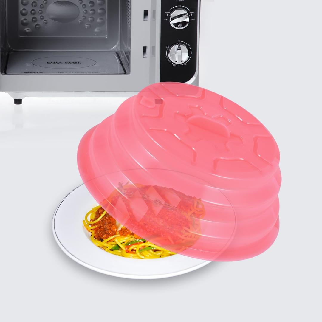 Kichwit Collapsible Silicone Microwave Plate Cover for Food, Dishwasher Safe and BPA Free, Red, 11