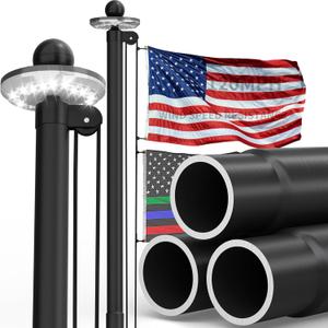 25FT Black 11Gauge Heavy Duty Aluminum Flagpole Kit with Solar Light, 3x5 Embroidered Nylon USA Banner,Outside House InGround, 120MPH Wind Rated