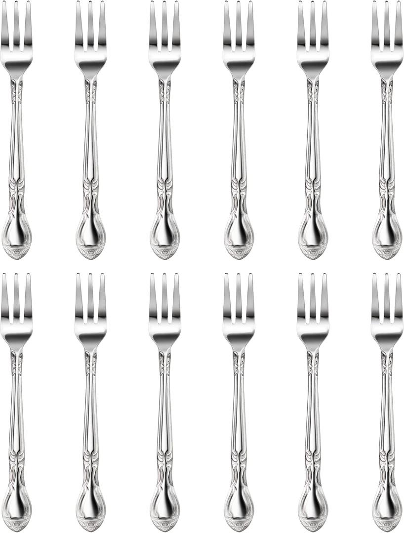New Star Foodservice 58680 Stainless Steel Rose Pattern Oyster Fork, 5.8-Inch, 12 pieces