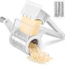 Cheese Grater with Handle, Parmesan Rotary Grater for Kitchen, Dishwasher Safe Cheese Grater Hand Crank with Stainless Steel Blade for Grating and Shredding Hard Cheese, Nuts, Chocolate, White